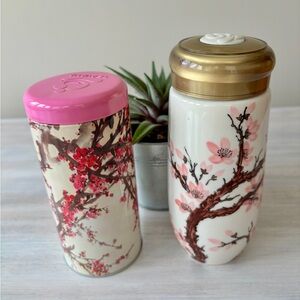 Teavana Sakura Allure Tea Gift Set: Hand Painted Ceramic Tumbler & Tea Tin.